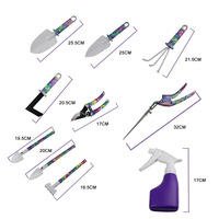 Kit d'outils de jardinage ergonomiques à imprimé floral (5/10 pièces) : Râteau, Cisailles, Élagueuse et Outils de plantation