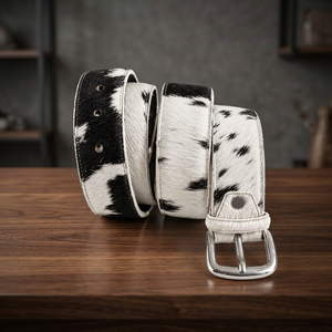 Ceinture en cuir de vachette noir et blanc - Product Image 3