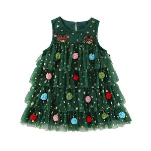 ชุดเดรสทรงเอไลน์สำหรับเด็กผ้าโปร่งเป็นชั้นรูปดาวแขนกุดสำหรับเด็กผู้หญิงเสื้อผ้าคริสต์มาส - Product Image 2