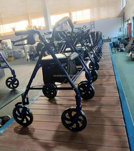 <span class=keywords><strong>Déambulateur</strong></span> à 3 roues en acier bleu avec siège - Tri-rollator pour personnes âgées et adultes - Léger, pliable, freins, capacité de 136 kg - Product Image 4