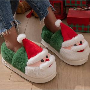 Nouvelles pantoufles en coton à semelle EVA motif Père Noël, doublure en peluche, semelle épaisse, pantoufles poilues à prix avantageux - Product Image 4