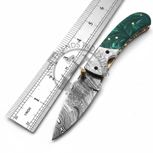 Profesional personalizable OEM venta al por mayor hecho a mano Damasco acero plegable cuchillo de bolsillo grabado refuerzo/mango de resina cuchillos EDC - Product Image 1