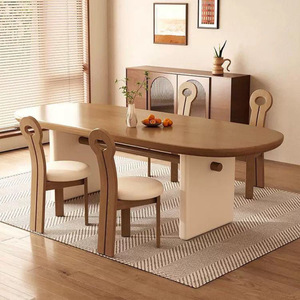 Cream Colored Solid Wood Oval <b>Dining</b> <b>Table</b> And Chair Set 6 Piece Durable Stain Resistant <b>Dining</b> Room Set - Product Image 4