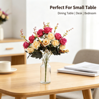 Vente en gros de bouquets de roses artificielles en soie à 12 têtes, bicolores, pour la décoration de la maison, les mariages, la Saint-Valentin, la fête des mères