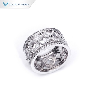 Tianyu อัญมณี18K แข็งสีขาวทอง2*4มม. เพชรมาร์คีส์เพชรลายสลักกลวงมีดีไซน์งานแต่งงาน - Product Image 4