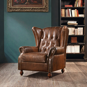 Luxury American <strong>Vintage</strong> Chesterfield Tufted Button High Back Genuine Leather Armchair Sofa <strong>Chair</strong> for Bedroom Living Room - Product Image 4