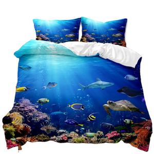 Ensemble <span class=keywords><strong>de</strong></span> <span class=keywords><strong>housse</strong></span> <span class=keywords><strong>de</strong></span> <span class=keywords><strong>couette</strong></span> en microfibre imprimé en 3D 100% polyester 400tc Nature chanvre <span class=keywords><strong>poisson</strong></span> <span class=keywords><strong>de</strong></span> mer océan Design imprimé Nature chanvre <span class=keywords><strong>poisson</strong></span> <span class=keywords><strong>de</strong></span> mer - Product Image 3