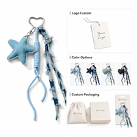 Porte-clés en alliage de zinc fait main avec perles, strass, denim, étoile et cœur, breloque pour sac, cadeau pour femme