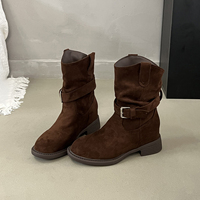 Bottes mi-mollet souples pour femme avec talon compensé dissimulé, en daim, à bride à boucle, coupe en V, style western, 3 couleurs