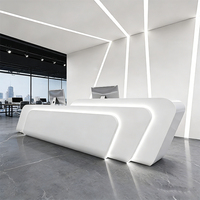 Bureau de réception classique en marbre à surface solide éclairé par LED, finition brillante blanche