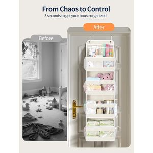 Organisateur suspendu à 5 niveaux pour porte, blanc crème, avec fenêtres transparentes pour couches et articles essentiels pour bébé - Product Image 2