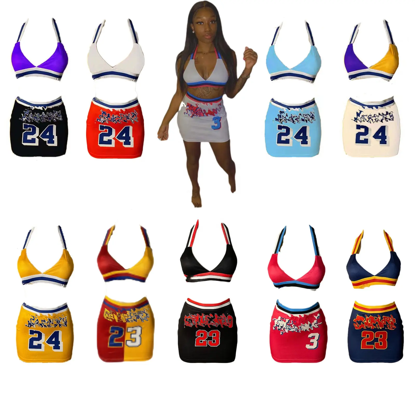 2022 nuovi arrivi vendita calda donne classiche 2 pezzi Set maglia da basket abito corto donna Jersey gonna a due pezzi Set