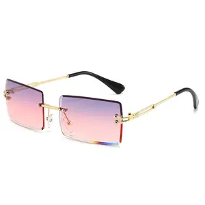 2023 Metal degrade renk çerçevesiz dikdörtgen güneş gözlüğü gözlük kadın kızlar Vintage çerçevesiz lüks güneş gözlüğü erkekler