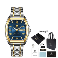 Montres Gohuos 8814 de luxe pour hommes, cadran tonneau, bracelet en acier inoxydable / ceinture en cuir, quartz, style business, affichage du calendrier
