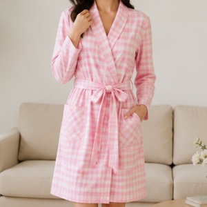 <span class=keywords><strong>Bata</strong></span> de <span class=keywords><strong>mujer</strong></span> de talla única rosa pastel con estampado de guinga, 100% algodón, camisón suave y transpirable de manga larga para <span class=keywords><strong>mujer</strong></span> - Product Image 2