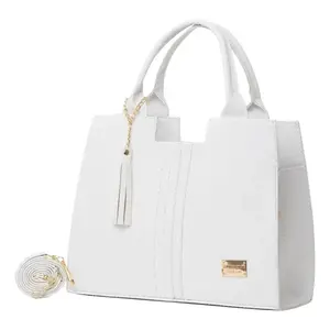 Fana Athenea Women's White <b>Tote</b> <b>Bag</b> M3720 <b>With</b> Zippered Pocket And <b>Shoulder</b> <b>Strap</b> - Product Image 1