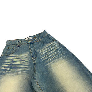 Shorts en jean <span class=keywords><strong>bleu</strong></span> <span class=keywords><strong>clair</strong></span> droits personnalisés pour hommes, streetwear, été, décontracté, hip hop, jorts pour garçon - Product Image 4