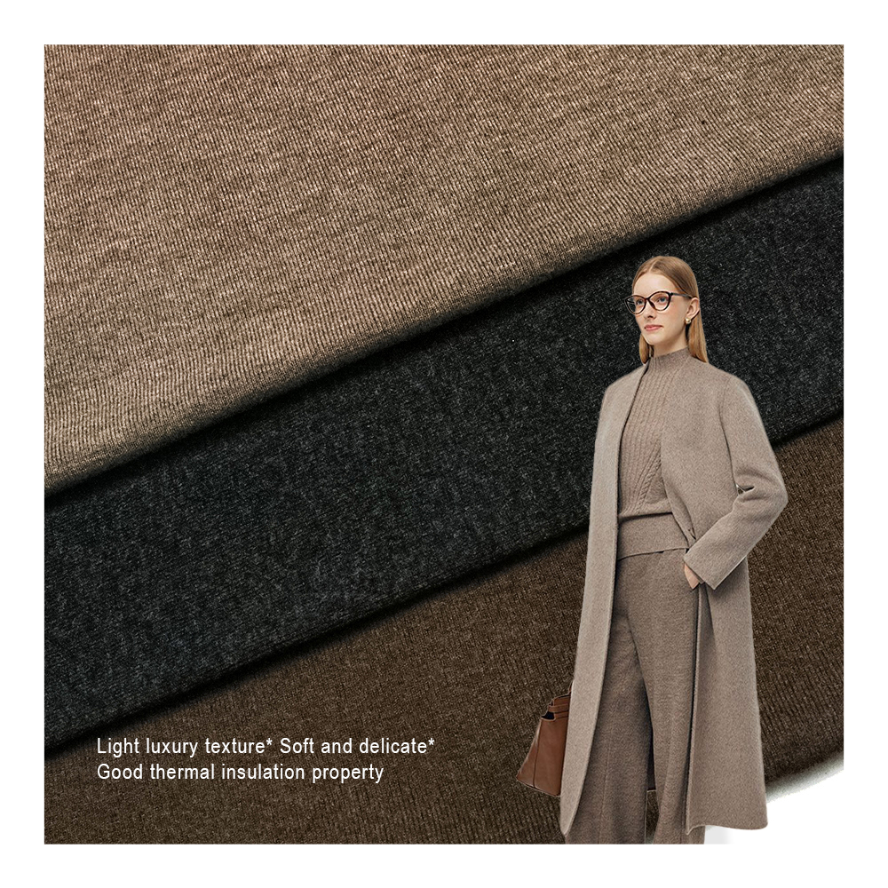 2025 High-End Eco-Friendly Woolen Dyed 55% Wool 38% Cotton 7% Nylon Tricot Knitted 320gsm Medium Weight Fabric Tops Jackets