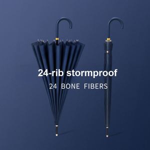 Parapluie Automatique 115 cm à 24 Baleines avec Structure Fibreuse, Ouverture à un Bouton, Poignée Courbée en Cuir, Idéal pour les Trajets Quotidiens et les Voyages - Product Image 2