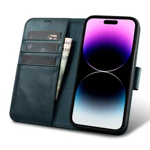 HOT Sell Magnetic Flip Haitang Real Cowhide Premium Leather Detachable 2 In 1 Wallet Phone Case For Iphone 14