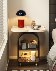 Comodino a Forma di Quadrifoglio con Illuminazione a Sensore di Movimento e Ruote, <span class=keywords><strong>Piano</strong></span> <span class=keywords><strong>in</strong></span> <span class=keywords><strong>Legno</strong></span>, Comodino Mobile - Product Image 5