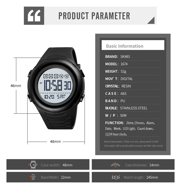 SKMEI 1674 Wholesale high quality simple fashion wrist watch men's watch 50ATM waterproof sports digital watch