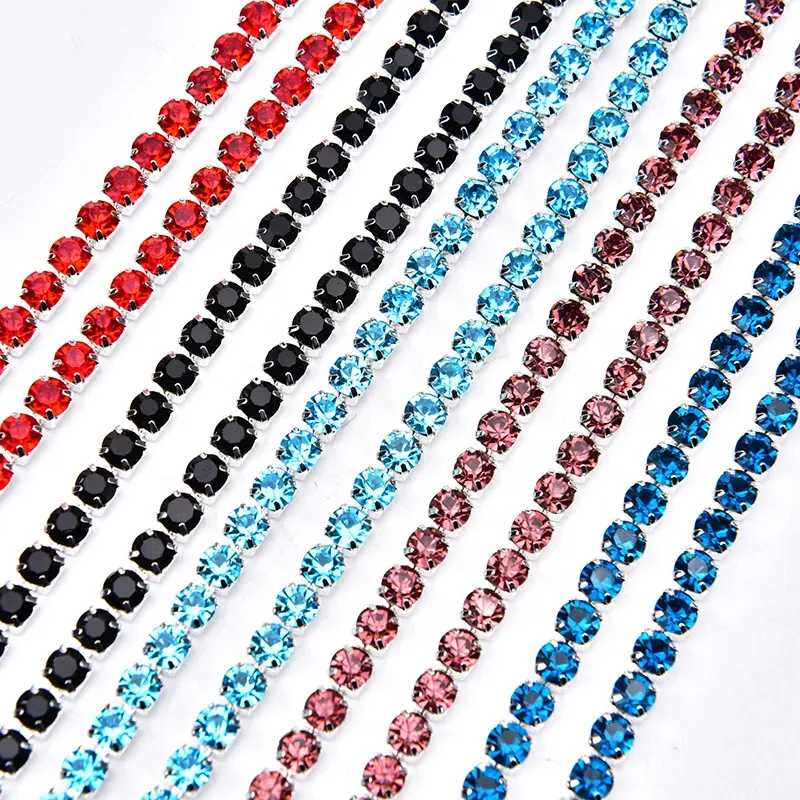 Penutup Kaca Berlian Imitasi Cangkir Rantai SS20 Kristal Pemangkasan Pengaturan Plating Perak untuk Pakaian Perhiasan Rumah Aksesori DIY