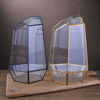 Terrarium en verre moderne avec design géométrique or et noir pour plantes succulentes, cactus, fougères et fleurs décoratives
