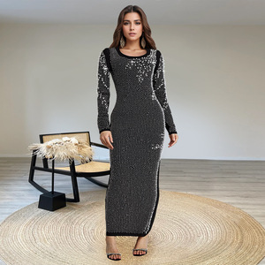 Abito Lungo da Donna <span class=keywords><strong>VIVA</strong></span> VIXEN 2026 di Suzhou, Maniche Lunghe, Decorato con Strass, Nero, per Uso Quotidiano Autunnale - Product Image 3