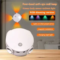 Veilleuse LED RGB à 4 têtes, détecteur de mouvement œil de chat, rechargeable Type-C, magnétique, sans fil, murale, en ABS, à intensité variable pour chambres et placards