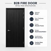 Porte intérieure en bois ignifugée personnalisable, 20-60 minutes, certifiée WH, usine OEM pour hôtel, appartement, bureau, école, dortoir