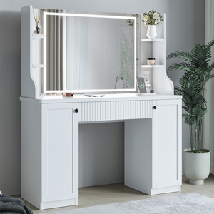 Factory Direct Fluted Drawer Design Brightness Dressing Table <b>Vanity</b> Desk with <b>Mirror</b> and Drawers - Product Image 2