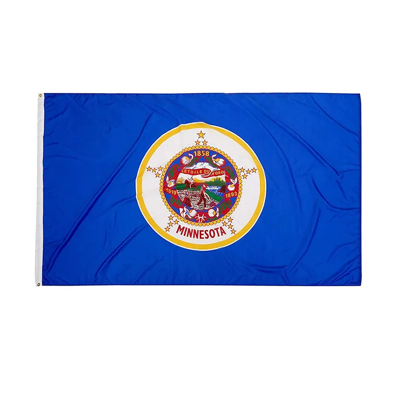 Nuevo producto Sublimación Tamaño personalizado Tela de poliéster de doble cara Bandera de estado de nailon Campaña de impresión por sublimación Bandera de Minnesota