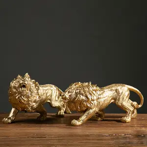 MakeWell Factory Custom Hot-Selling Resin Manual Home Decoration Roar Domineering Male Golden Lion Resin Crafts