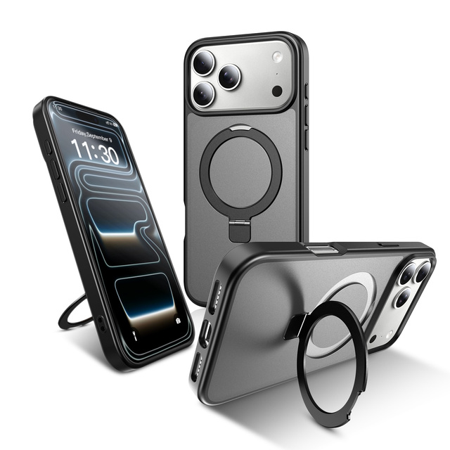 Magnetic Wireless Charge Shockproof Matte Cover with 360 Ring Stand Anti-Scratch Slim Fit Phone Case for iPhone 17 18 Pro Max