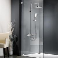 HOMEDEC Système de douche apparent en laiton chromé, mitigeur de douche triple fonction pour salle de bain, avec douchette pluie et douchette à main réglable