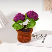 Tissé à la main Mini Crochet Rose Énergie Positive Fleur Préservée Maison Décoratif Tricoté Bouquet De Fleurs Cadeaux D'anniversaire Artificiel