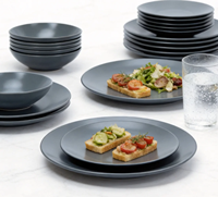 Ensemble de 18 pièces de vaisselle en grès gris foncé, style moderne, avec assiettes, bols en céramique créatifs et mugs à café, élégant pour les fêtes