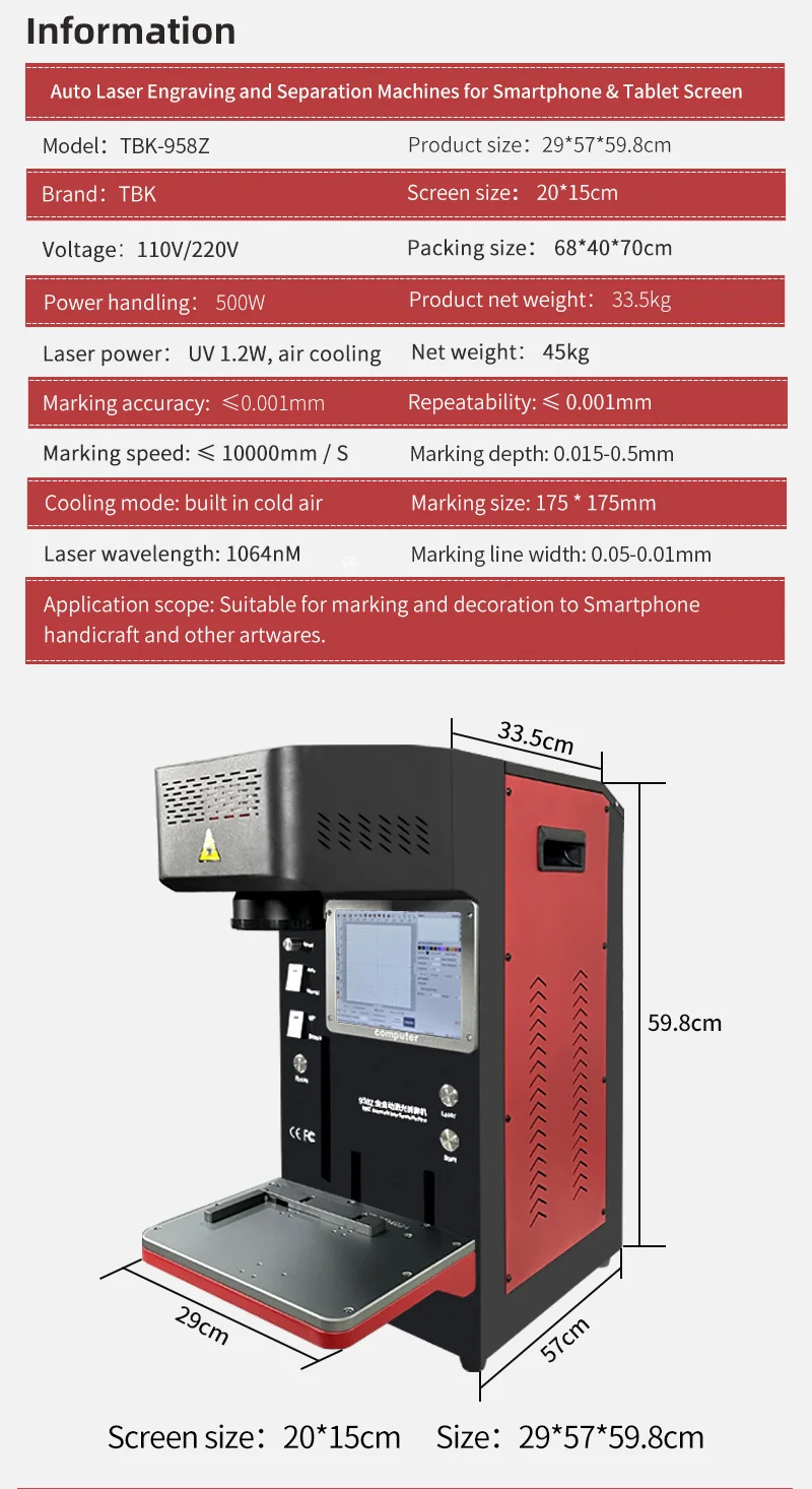 New Arrival TBK 958Z UV Laser Remover Marking Machine Back Glass Rear Cover Frame Separating Machine for iPhone 12 11 X XS Max 8