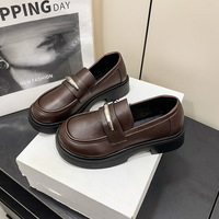 Mocassins rehaussants de style français à semelle épaisse en PU, à enfiler, bout rond, légers, couleur unie, toutes saisons
