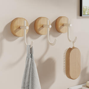 Ganchos de pared retro de madera maciza, redondos, color nogal, adhesivos, sin perforaciones, para baño, cocina, organizador de almacenamiento. - Product Image 3