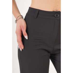 กางเกงขายาวทรงขาบานเอวสูงสีดำแบบกระดุมเดียวสำหรับผู้หญิง ไซส์ XL ทรงตรง ขาบานแบบคาร์โก้ มีเอวยางยืด ระบายอากาศได้ดี - Product Image 3