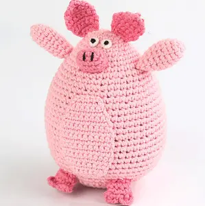 Hand knitted animal toy plush stuffed pig cute handmade pig