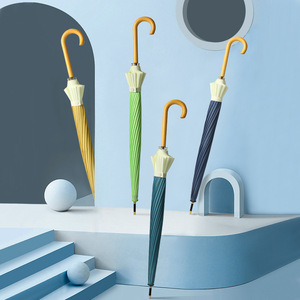 <span class=keywords><strong>Parapluie</strong></span> droit japonais et coréen simple à 16 côtes <span class=keywords><strong>Parapluie</strong></span> semi-automatique à coutures de couleur unie Manche long Schirm à double usage - Product Image 3