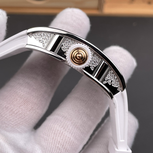 Montre squelette en céramique blanche avec diamants, design de luxe pour femmes, modèle RM 07-01, automatique, avec bracelet en caoutchouc - Product Image 3
