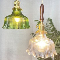 Lampe suspendue vintage en verre vert, lampe suspendue rétro en cuivre pour salle à manger, restaurant, chambre à coucher, hôtel