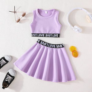 Ensembles de vêtements pour adolescentes, été, 3 à 8 ans, décontractés, tendance, haut sans manches, jupes courtes, spandex/polyester, motif floral - Product Image 3