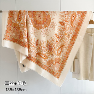 Mùa Thu/Mùa Đông của phụ nữ lớn vuông lụa-len khăn: thanh lịch hai mặt cũ Tiền Phong Cách in dân tộc khăn choàng - Product Image 5