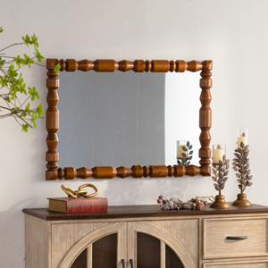 Miroir mural vintage en bois sculpté avec cadre en colonne décoratif pour salon, entrée, décoration rétro - Product Image 1