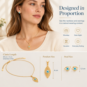 Ensemble de bijoux délicats et chics pour femmes, motif œil bleu, avec pendentif œil bleu ajouré distinctif et œil assorti, vente en gros - Product Image 6